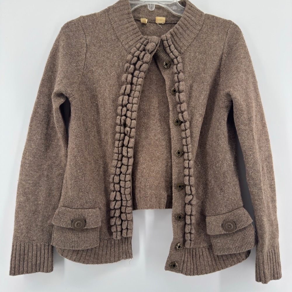 Anthropologie Moth Cardigan Sweater Brown Button Front Textured Knit Small S